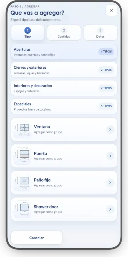 Paso 1: elegir tipo de componente en el celular