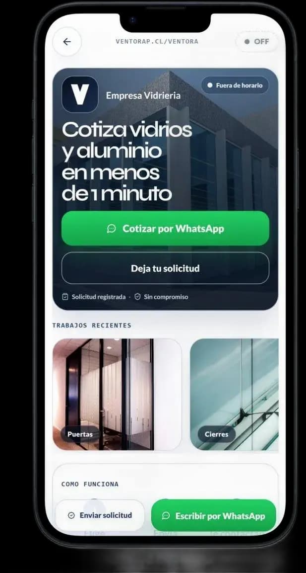 Página pública de Ventora con link y código QR para compartir